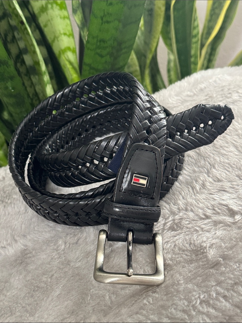 Tommy Hilfiger Black Braided Leather Men’s Belt - Size 42